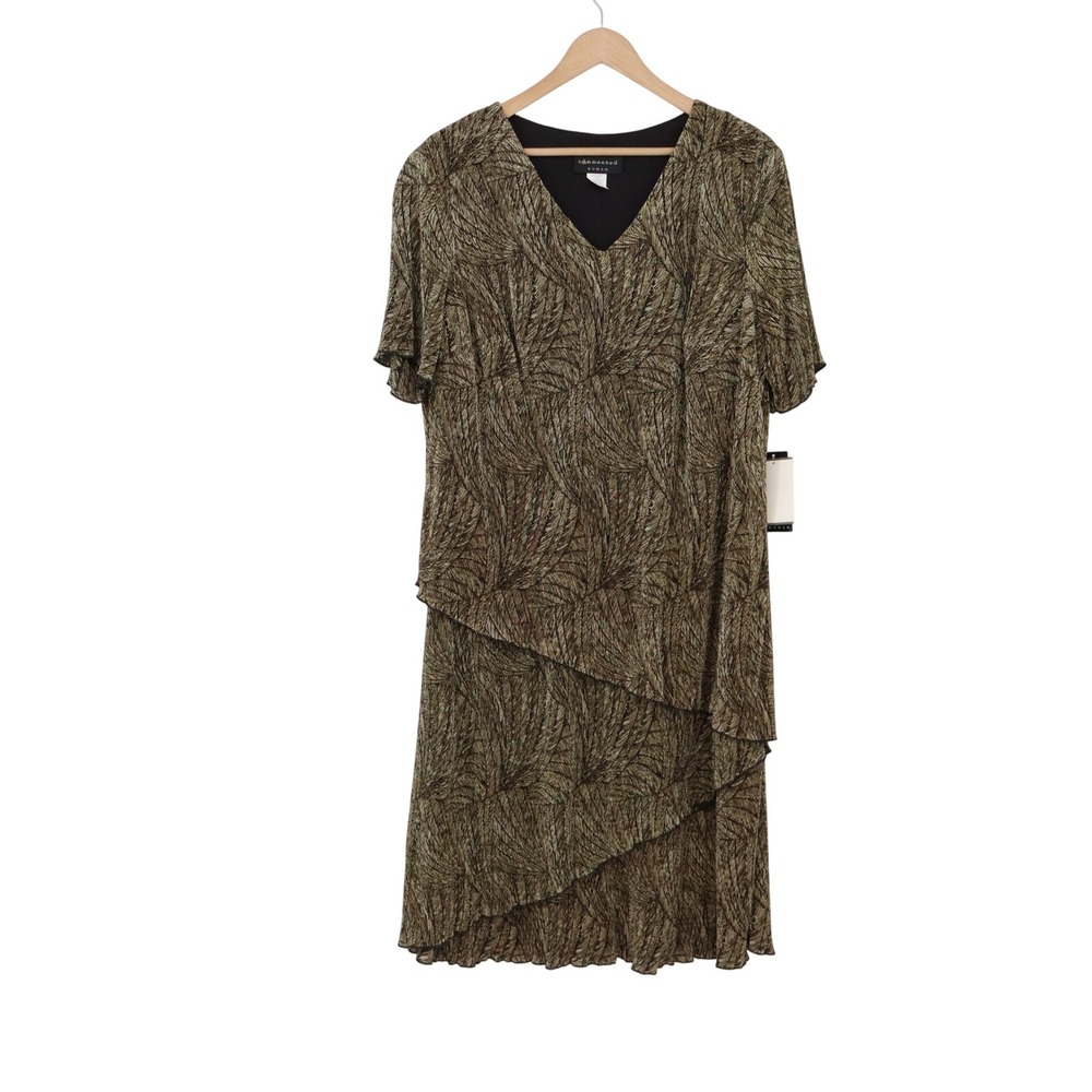 Connected Dress Womens 18W Brown Abstract Tiered Layered Midi NWT